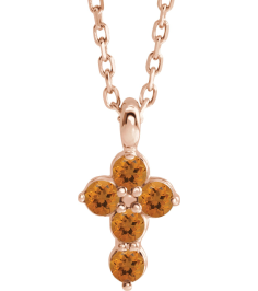 R42363 Necklace 14K Rose Set Natural Citrine Round 2 Mm 11.5 X 6.1 Mm Polished Natural Citrine Cross 16-18 In Necklace