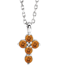 R42363 Necklace Platinum Set Natural Citrine Round 2 Mm 11.5 X 6.1 Mm Polished Natural Citrine Cross 16-18 In Necklace