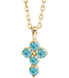 R42363 Necklace 14K Yellow Set Natural Blue Zircon Round 2 Mm 11.5 X 6.1 Mm Polished Natural Blue Zircon Cross 16-18 In Necklace
