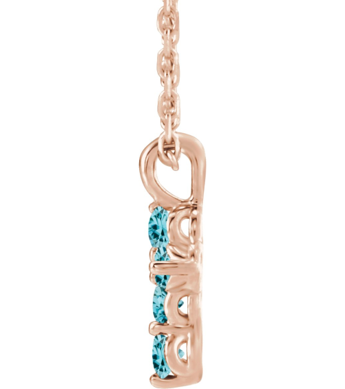 R42363 Necklace 14K Rose Set Natural Blue Zircon Round 2 Mm 11.5 X 6.1 Mm Polished Natural Blue Zircon Cross 16-18 In Necklace