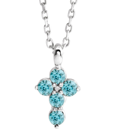 R42363 Necklace Platinum Set Natural Blue Zircon Round 2 Mm 11.5 X 6.1 Mm Polished Natural Blue Zircon Cross 16-18 In Necklace