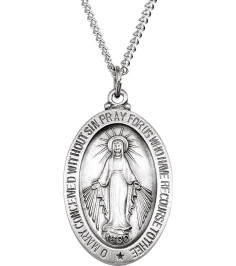 R5020 Necklace Sterling Silver 23 X 16 Mm 18 In Polished Oval Miraculous Medal Necklace