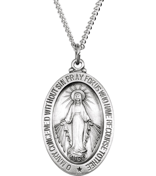 R5020 Necklace Sterling Silver 23 X 16 Mm 18 In Polished Oval Miraculous Medal Necklace