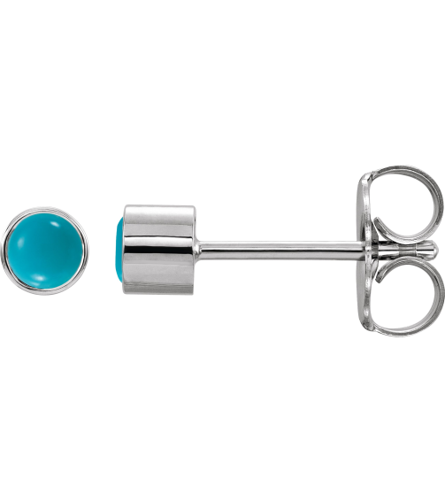 2000316 Earring Set Natural Turquoise Round 3 Mm 14K White Pair Friction Backs Included Polished Natural Turquoise Bezel-Set Earrings