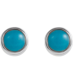 2000316 Earring Set Natural Turquoise Round 3 Mm 14K White Pair Friction Backs Included Polished Natural Turquoise Bezel-Set Earrings