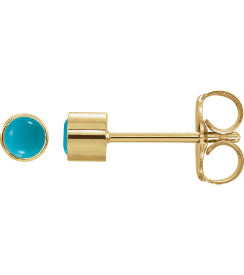 2000316 Earring Set Natural Turquoise Round 3 Mm 14K Yellow Pair Friction Backs Included Polished Natural Turquoise Bezel-Set Earrings