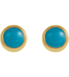 2000316 Earring Set Natural Turquoise Round 3 Mm 14K Yellow Pair Friction Backs Included Polished Natural Turquoise Bezel-Set Earrings