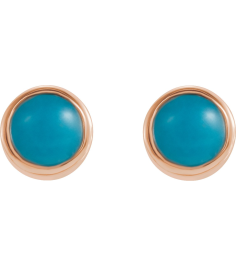 2000316 Earring Set Natural Turquoise Round 3 Mm 14K Rose Pair Friction Backs Included Polished Natural Turquoise Bezel-Set Earrings