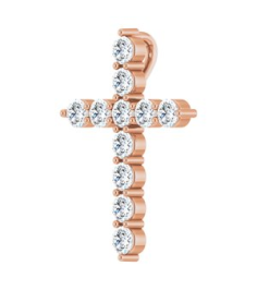 R42359 Pendant Set 14K Rose Round Natural Diamond 17.8 X 12.9 Mm 2.2Mm 38 Ctw I1, G-H Polished 38 Ctw Natural Diamond Cross Pendant