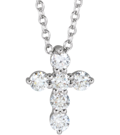 R42359 Necklace Set 14K White Round Natural Diamond 10.2 X 7.9 Mm 2.2Mm 14 Ctw I1, G-H 16-18 In Polished 14 Ctw Natural Diamond Cross Necklace