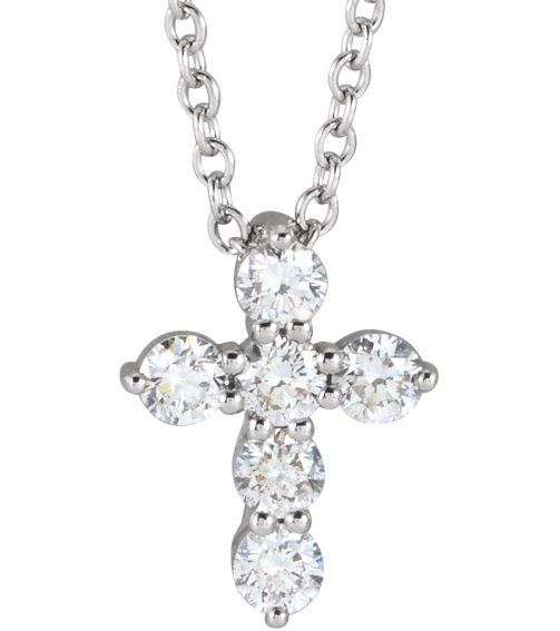 R42359 Necklace Set 14K White Round Natural Diamond 10.2 X 7.9 Mm 2.2Mm 14 Ctw I1, G-H 16-18 In Polished 14 Ctw Natural Diamond Cross Necklace
