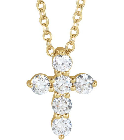 R42359 Necklace Set 14K Yellow Round Natural Diamond 10.2 X 7.9 Mm 2.2Mm 14 Ctw I1, G-H 16-18 In Polished 14 Ctw Natural Diamond Cross Necklace