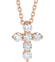 R42359 Necklace Set 14K Rose Round Natural Diamond 10.2 X 7.9 Mm 2.2Mm 14 Ctw I1, G-H 16-18 In Polished 14 Ctw Natural Diamond Cross Necklace