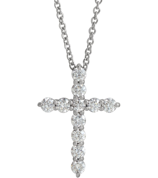 R42359 Necklace Set 14K White Round Natural Diamond 17.8 X 12.9 Mm 2.2Mm 38 Ctw I1, G-H 16-18 In Polished 38 Ctw Natural Diamond Cross Necklace
