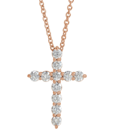 R42359 Necklace Set 14K Rose Round Natural Diamond 17.8 X 12.9 Mm 2.2Mm 38 Ctw I1, G-H 16-18 In Polished 38 Ctw Natural Diamond Cross Necklace