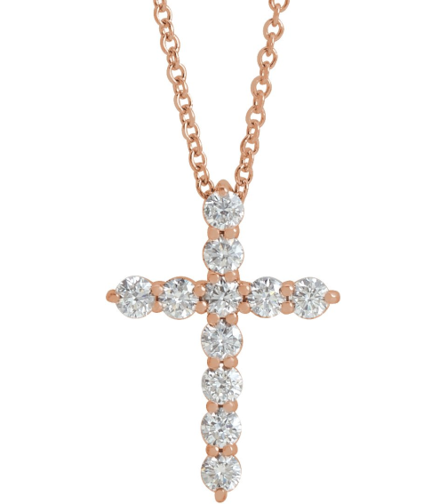 R42359 Necklace Set 14K Rose Round Natural Diamond 17.8 X 12.9 Mm 2.2Mm 38 Ctw I1, G-H 16-18 In Polished 38 Ctw Natural Diamond Cross Necklace