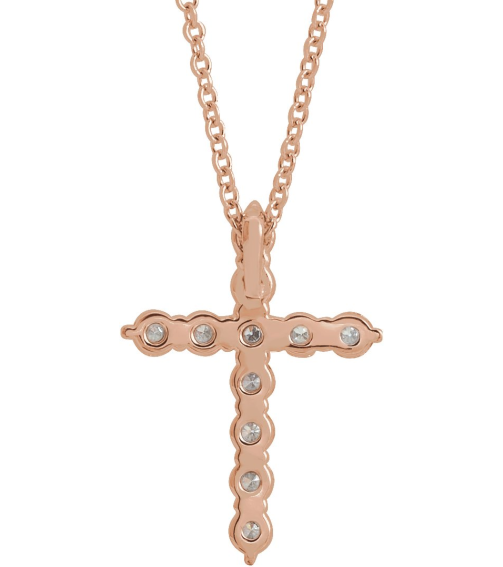 R42359 Necklace Set 14K Rose Round Natural Diamond 17.8 X 12.9 Mm 2.2Mm 38 Ctw I1, G-H 16-18 In Polished 38 Ctw Natural Diamond Cross Necklace