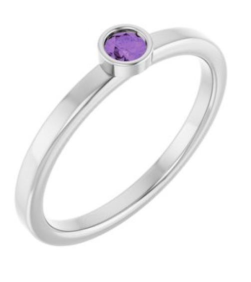 71806 Ring Set 14K White Natural Amethyst Round 3 Mm Polished Natural Amethyst Ring
