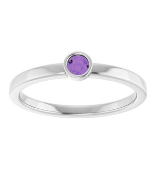 71806 Ring Set 14K White Natural Amethyst Round 3 Mm Polished Natural Amethyst Ring