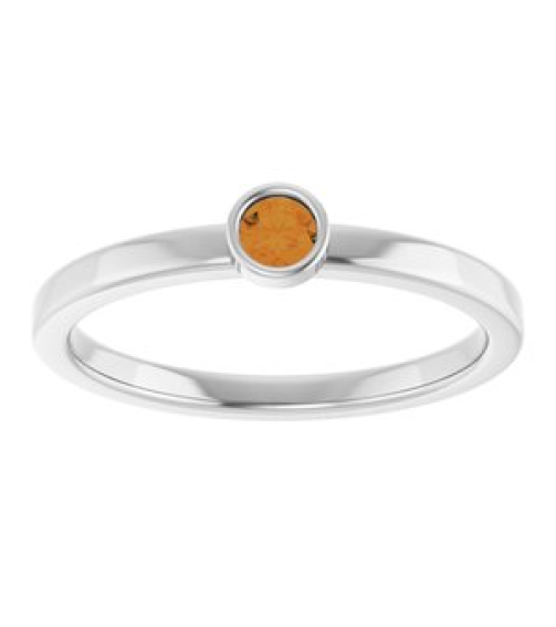 71806 Ring Set 14K White Natural Citrine Round 3 Mm Polished Natural Citrine Ring