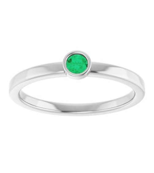 71806 Ring Set 14K White Natural Emerald Round 3 Mm Polished Natural Emerald Ring