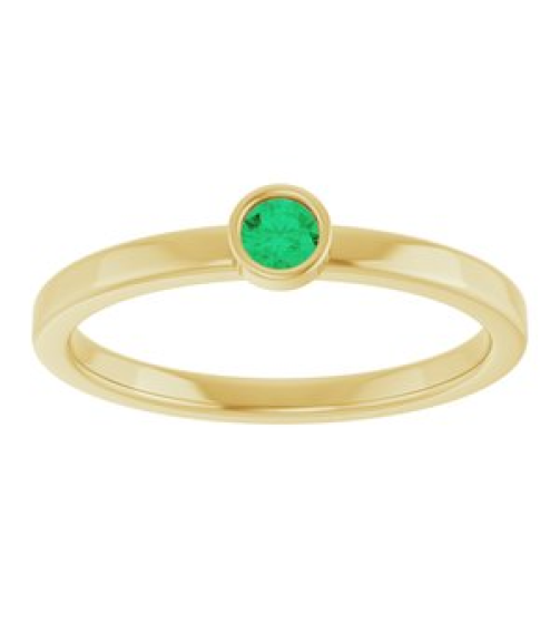 71806 Ring Set 14K Yellow Lab-Grown Emerald Round 3 Mm Polished Lab-Grown Emerald Ring