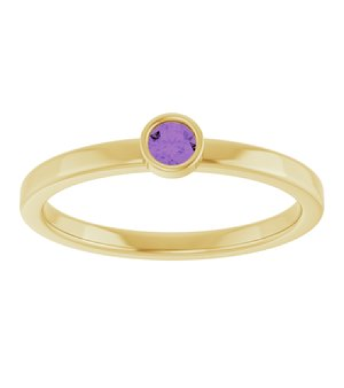 71806 Ring Set 14K Yellow Natural Amethyst Round 3 Mm Polished Natural Amethyst Ring