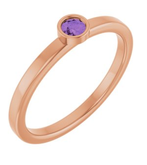 71806 Ring Set 14K Rose Natural Amethyst Round 3 Mm Polished Natural Amethyst Ring