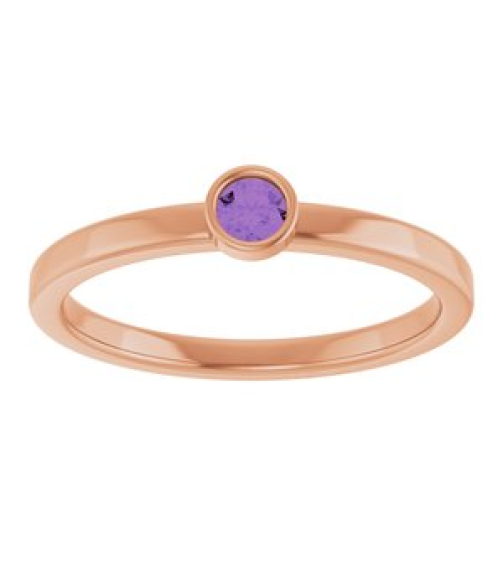 71806 Ring Set 14K Rose Natural Amethyst Round 3 Mm Polished Natural Amethyst Ring