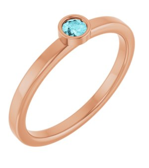 71806 Ring Set 14K Rose Natural Blue Zircon Round 3 Mm Polished Natural Blue Zircon Ring