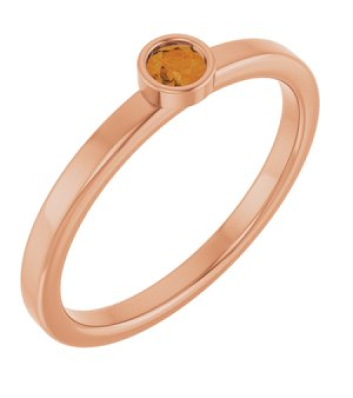 71806 Ring Set 14K Rose Natural Citrine Round 3 Mm Polished Natural Citrine Ring