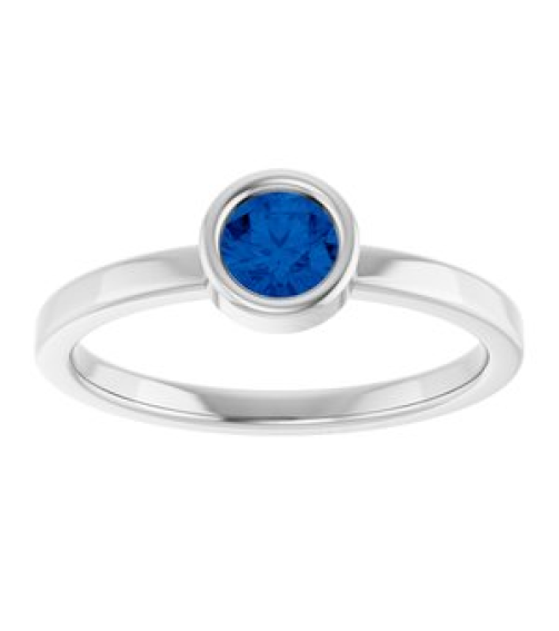 71806 Ring Set 14K White Lab-Grown Blue Sapphire Round 4.5 Mm Polished Lab-Grown Blue Sapphire Ring