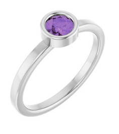 71806 Ring Set 14K White Natural Amethyst Round 4.5 Mm Polished Natural Amethyst Ring