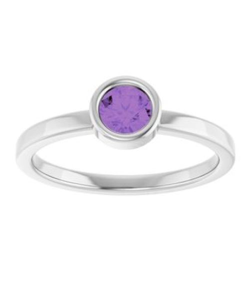 71806 Ring Set 14K White Natural Amethyst Round 4.5 Mm Polished Natural Amethyst Ring