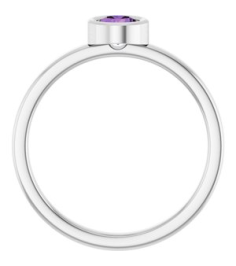 71806 Ring Set 14K White Natural Amethyst Round 4.5 Mm Polished Natural Amethyst Ring