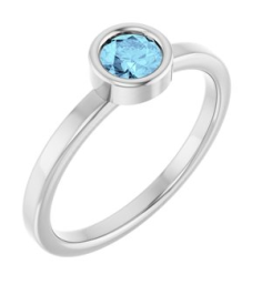 71806 Ring Set 14K White Natural Aquamarine Round 4.5 Mm Polished Natural Aquamarine Ring