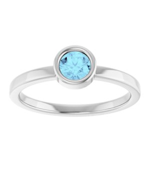 71806 Ring Set 14K White Natural Aquamarine Round 4.5 Mm Polished Natural Aquamarine Ring