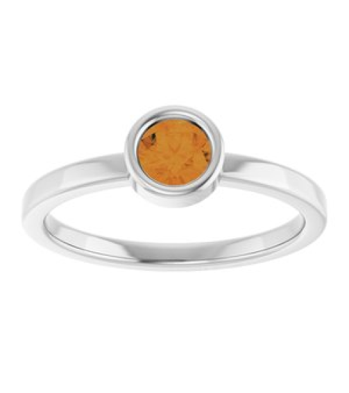 71806 Ring Set 14K White Natural Citrine Round 4.5 Mm Polished Natural Citrine Ring