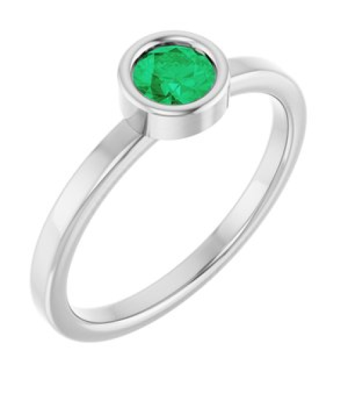 71806 Ring Set 14K White Natural Emerald Round 4.5 Mm Polished Natural Emerald Ring