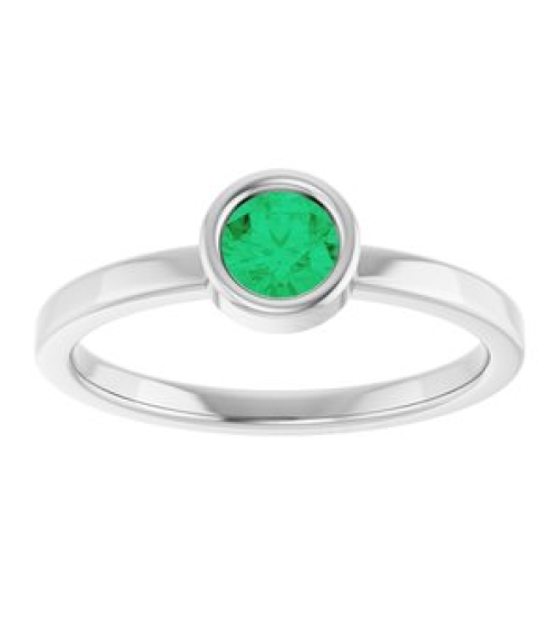 71806 Ring Set 14K White Natural Emerald Round 4.5 Mm Polished Natural Emerald Ring
