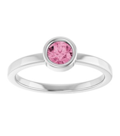 71806 Ring Set 14K White Natural Pink Tourmaline Round 4.5 Mm Polished Natural Pink Tourmaline Ring