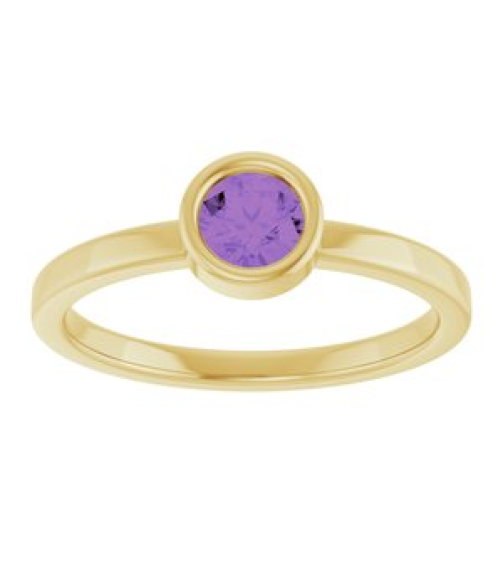 71806 Ring Set 14K Yellow Natural Amethyst Round 4.5 Mm Polished Natural Amethyst Ring