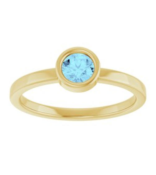 71806 Ring Set 14K Yellow Natural Aquamarine Round 4.5 Mm Polished Natural Aquamarine Ring