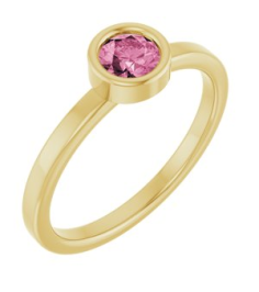 71806 Ring Set 14K Yellow Natural Pink Tourmaline Round 4.5 Mm Polished Natural Pink Tourmaline Ring