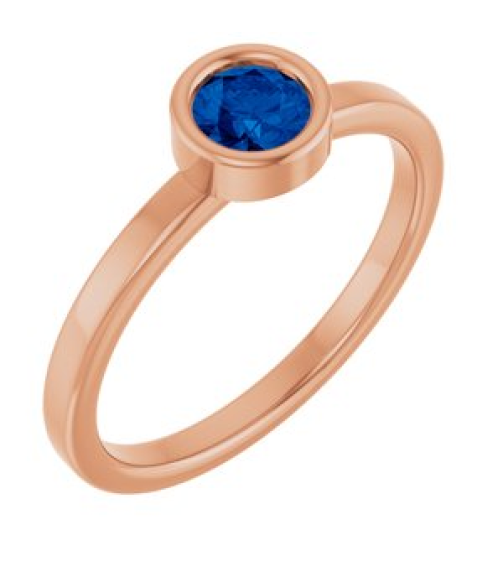 71806 Ring Set 14K Rose Lab-Grown Blue Sapphire Round 4.5 Mm Polished Lab-Grown Blue Sapphire Ring