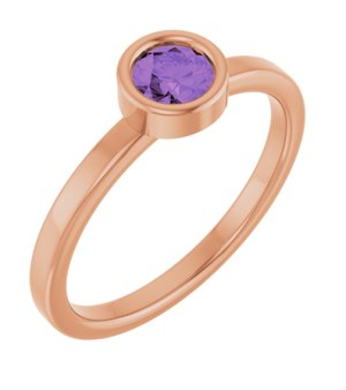 71806 Ring Set 14K Rose Natural Amethyst Round 4.5 Mm Polished Natural Amethyst Ring