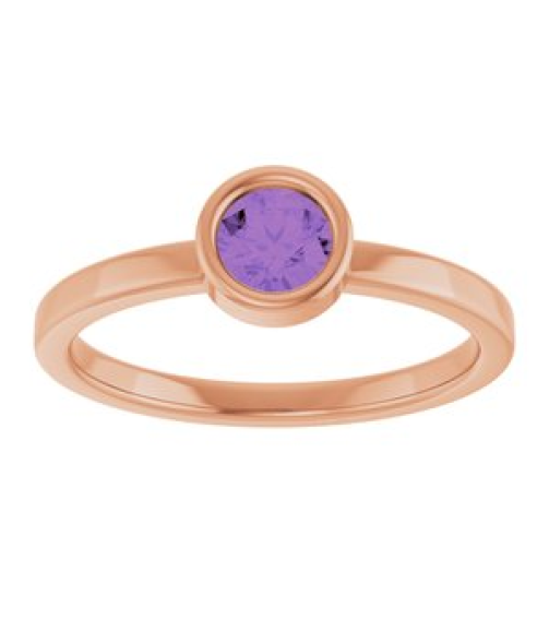 71806 Ring Set 14K Rose Natural Amethyst Round 4.5 Mm Polished Natural Amethyst Ring