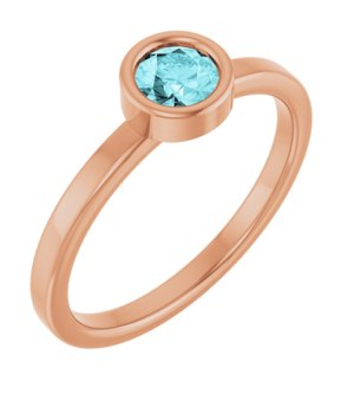 71806 Ring Set 14K Rose Natural Blue Zircon Round 4.5 Mm Polished Natural Blue Zircon Ring