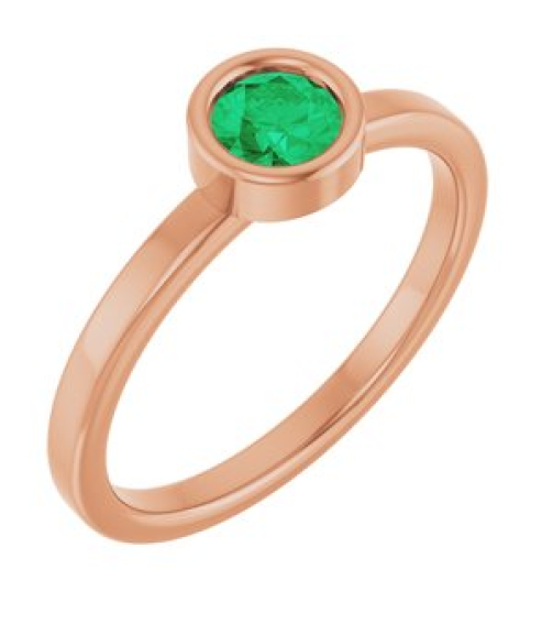 71806 Ring Set 14K Rose Natural Emerald Round 4.5 Mm Polished Natural Emerald Ring