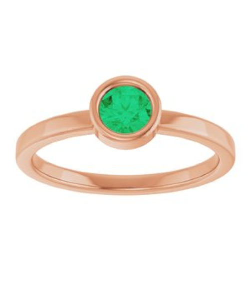 71806 Ring Set 14K Rose Natural Emerald Round 4.5 Mm Polished Natural Emerald Ring